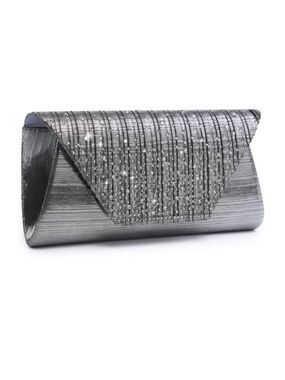 Women's Gray Pewter Glitter Rhinestone Evening Bag / Clutch